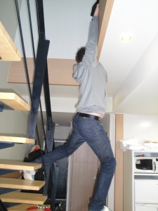Kevin must always be climbing something...the ceiling was no exception.